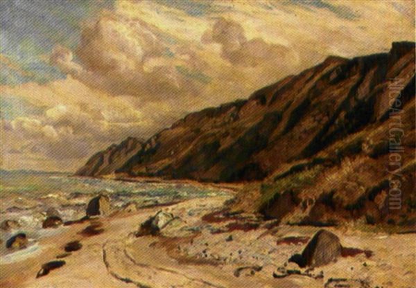 Stranden Under Klinterne Ost For Tisvilde. Bygevejr Oil Painting by Viggo Christian Frederick Pedersen