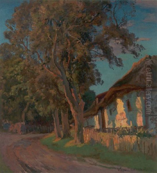 Indkorselen Til Skamstrup Praestegaard Oil Painting by Viggo Christian Frederick Pedersen