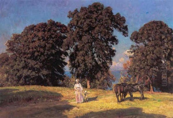 Fritvoksende Traeer Ved Havet, Haga Oil Painting by Viggo Christian Frederick Pedersen