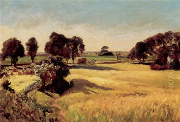 Hostlandskab Med Bla Himmel Oil Painting by Viggo Christian Frederick Pedersen