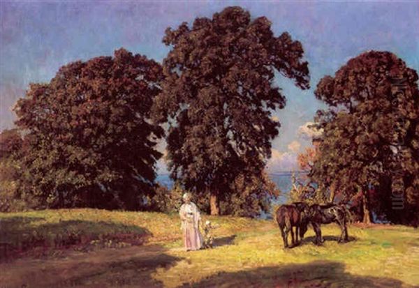 Fritvoksende Traeer Ved Havet, Haga, Kullen Oil Painting by Viggo Christian Frederick Pedersen