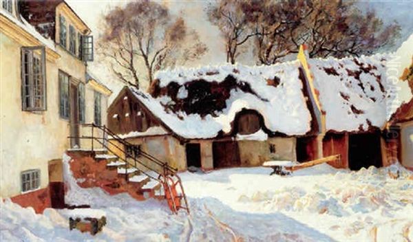 Vinterdag Ved Carlsberg, Hillerod Oil Painting by Viggo Christian Frederick Pedersen