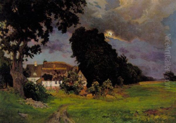 I Skumringen Bag Garden Oil Painting by Viggo Christian Frederick Pedersen