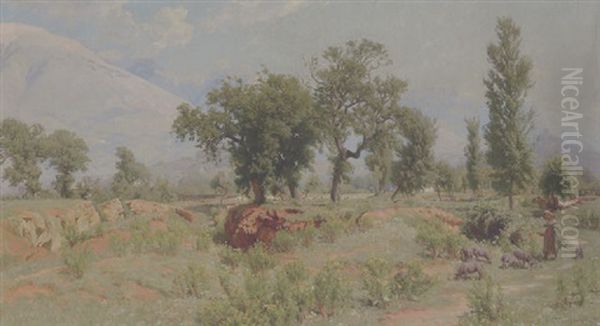 Lirifloden Ved S. Domenico Oil Painting by Viggo Christian Frederick Pedersen