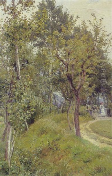 Parti Fra Sora Med Italienerinde Med Sit Aesel Oil Painting by Viggo Christian Frederick Pedersen