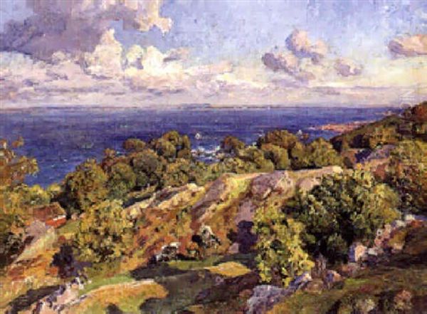 Frisk Septemberdag Pa Klipperne Ved Skelderviken, Kullen Oil Painting by Viggo Christian Frederick Pedersen