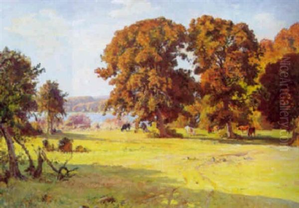 Fritvoksende Ege Ved Skarrild So Oil Painting by Viggo Christian Frederick Pedersen