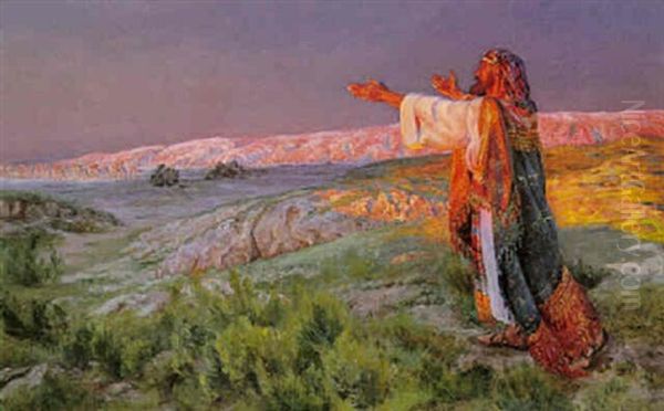 Isak Ser Rebekka Komme Oil Painting by Viggo Christian Frederick Pedersen