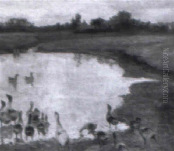 G+s Ved Et Vandhul Oil Painting by Viggo Christian Frederick Pedersen