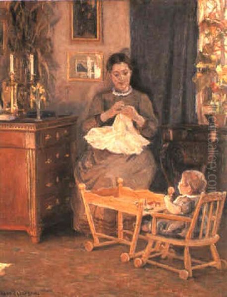 A Watchful Eye Oil Painting by Viggo Christian Frederick Pedersen