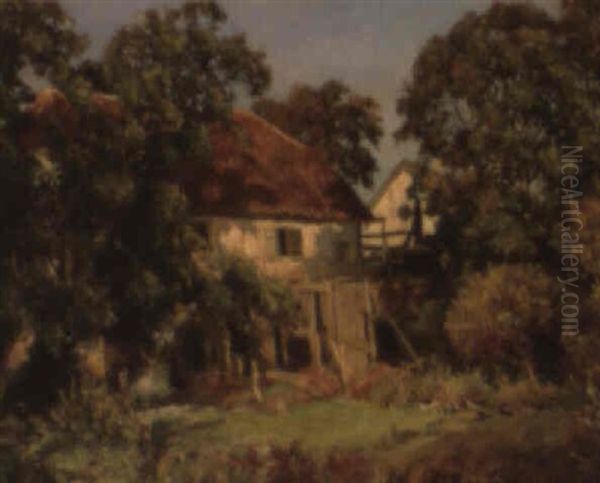 Sommerstemning Ved En Vandm+lle Oil Painting by Viggo Christian Frederick Pedersen