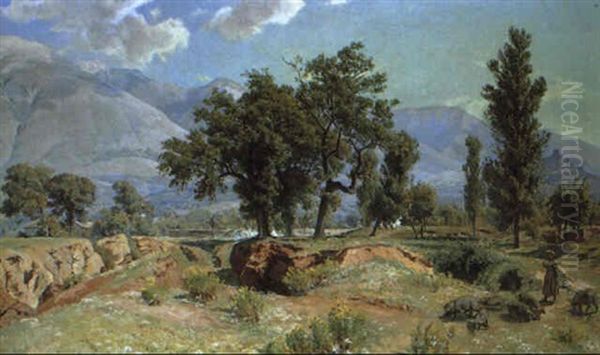 Italienische Landschaft Oil Painting by Viggo Christian Frederick Pedersen