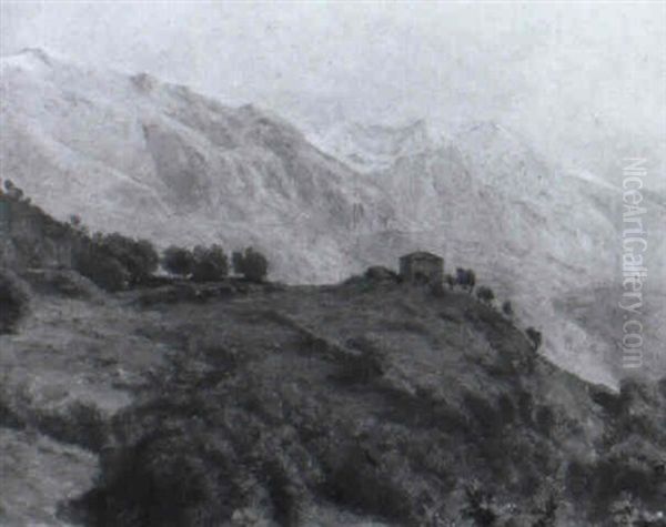 Einsames Haus In Gebirgslandschaft Oil Painting by Viggo Christian Frederick Pedersen