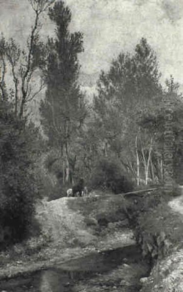 Parti Fra Sora Med Farehyrde Ved Et Vadested Oil Painting by Viggo Christian Frederick Pedersen