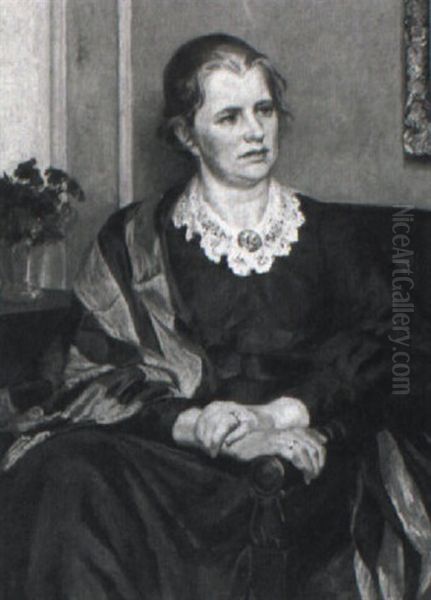 Interior Med Kvinde Siddende I Stol Oil Painting by Viggo Christian Frederick Pedersen