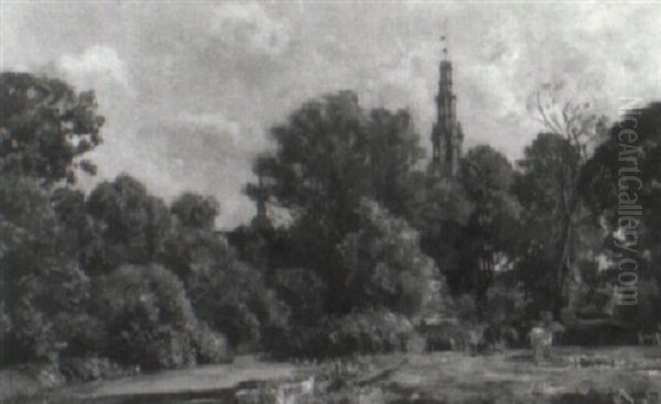 Hastar Pa Sommarang, Fredriksborg I Bakgrunden Oil Painting by Viggo Christian Frederick Pedersen