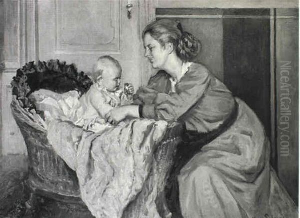 Mar Og Barn Oil Painting by Viggo Christian Frederick Pedersen