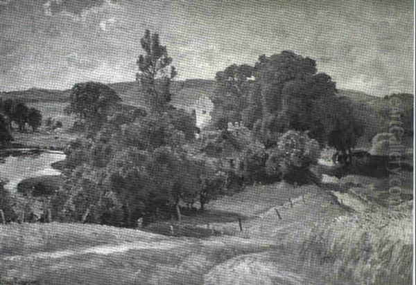 Landskab Ved Aunso Oil Painting by Viggo Christian Frederick Pedersen