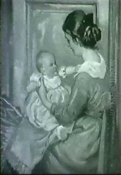 Mor Og Barn Oil Painting by Viggo Christian Frederick Pedersen