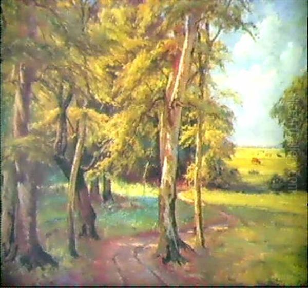 Skovbryn Med Udsigt Over Mark Oil Painting by Viggo Christian Frederick Pedersen