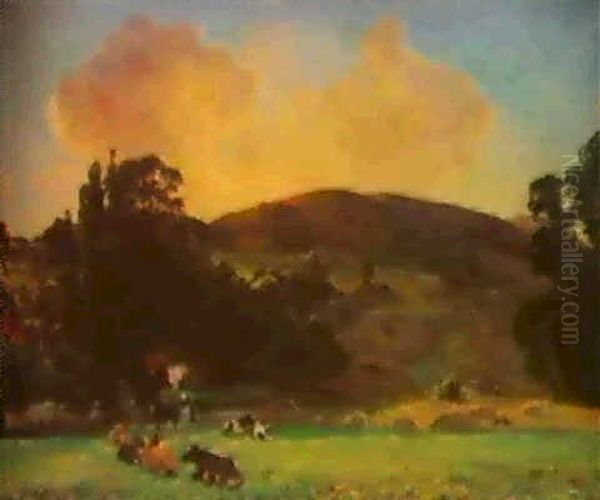 Motiv Fran Kullaberg Med                                    Kvinna Och Kor Oil Painting by Viggo Christian Frederick Pedersen