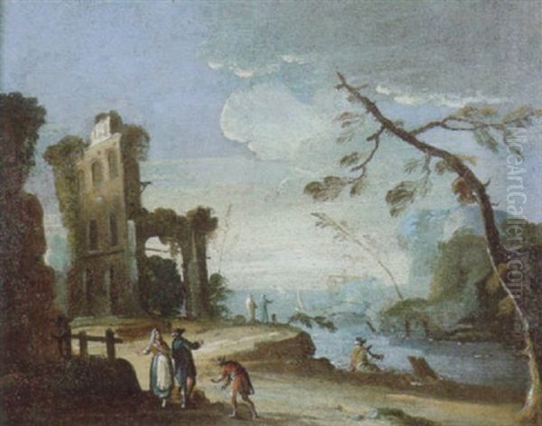 Tre Astanti Presso Un Arco Naturale Oil Painting by Bartolomeo Pedon