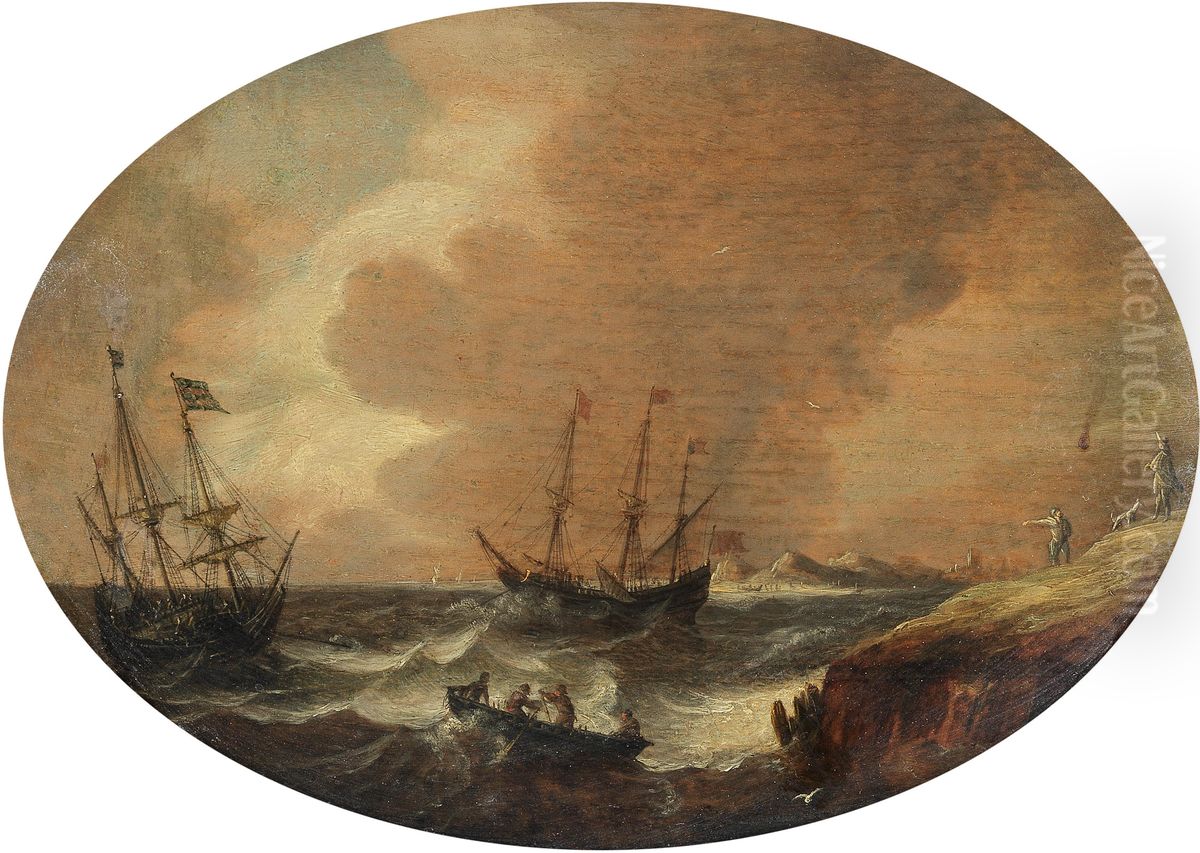 English Shipping In Choppy Seas Oil Painting by Bonaventura Peeters the Elder