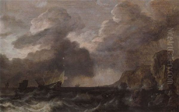 Shipping On Stormy Seas Oil Painting by Bonaventura Peeters the Elder