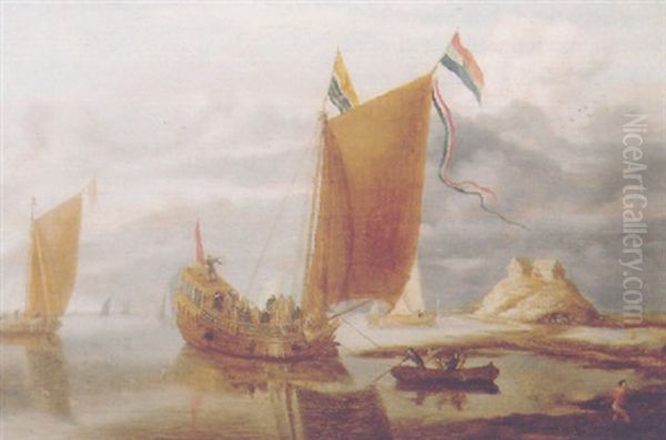 The Zeeland State Yacht On The River Scheld In A Calm Oil Painting by Bonaventura Peeters the Elder
