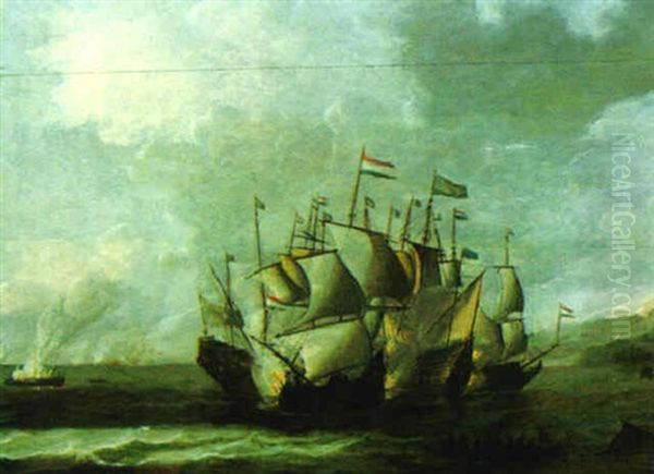 Dutch Shipping Attacking A Turkish Man-o'-war Oil Painting by Bonaventura Peeters the Elder