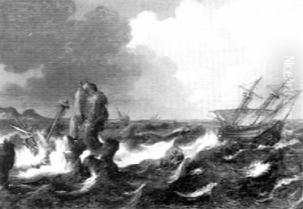 Ships In A Stormy Sea Oil Painting by Bonaventura Peeters the Elder