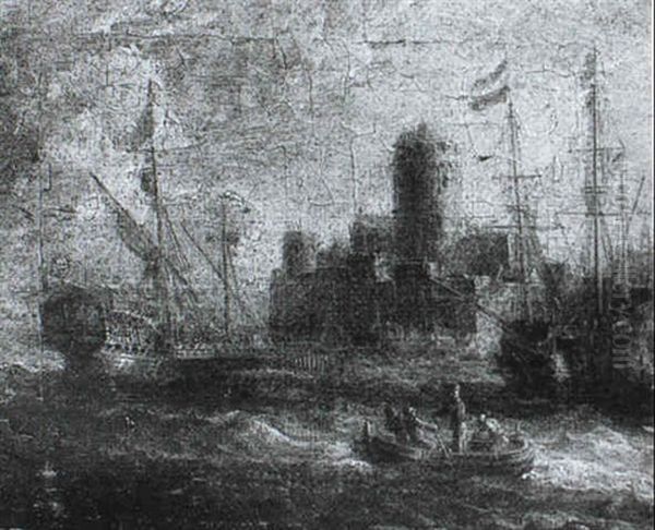 Shipping In Choppy Seas Before A Fortified Town Oil Painting by Jan Peeters the Elder