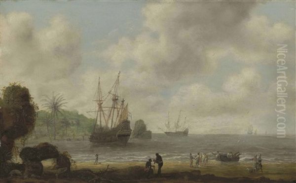 The Dutch Man-of-war Amsterdam Before The Brazilian Coast Oil Painting by Gillis Egidius I Peeters