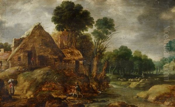 Landscape With A Farm Landscape With Hunters Oil Painting by Gillis Egidius I Peeters