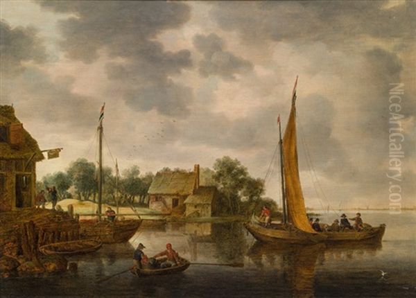 Schiffsstation Beim Flusswirtshaus Oil Painting by Gillis Egidius I Peeters