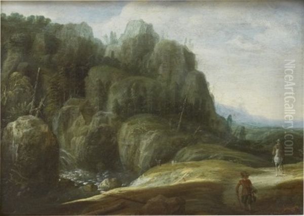 Bergslandskap Med Figurer Oil Painting by Gillis Egidius I Peeters