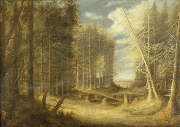 Waldlandschaft Mit Umgesturzten Baumen Und Wanderern Oil Painting by Gillis Egidius I Peeters