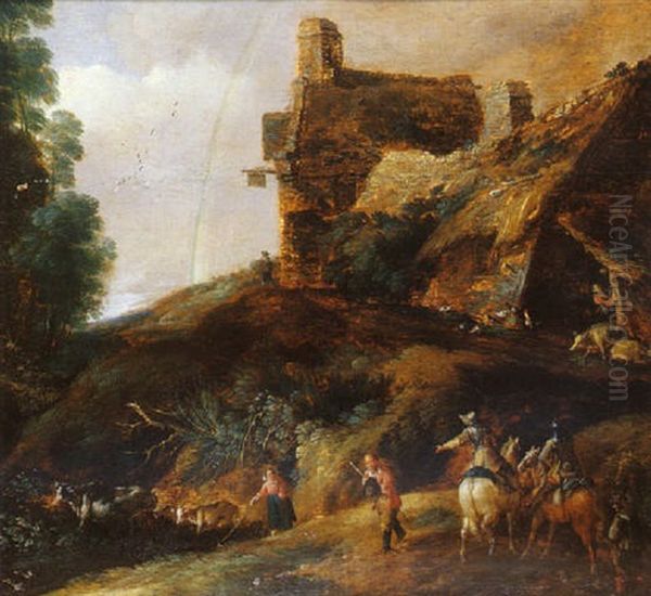 Arrivee De Cavaliers Aux Abords D'une Ferme Oil Painting by Gillis Egidius I Peeters