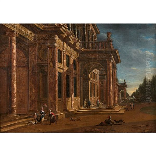 Personnages Orientaux Devant Un Palais Architecture Oil Painting by Jacobus Balthasar Peeters