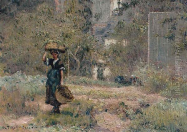 La Cueillette Dans Le Potager Oil Painting by Jean Bertrand Pegot-Ogier