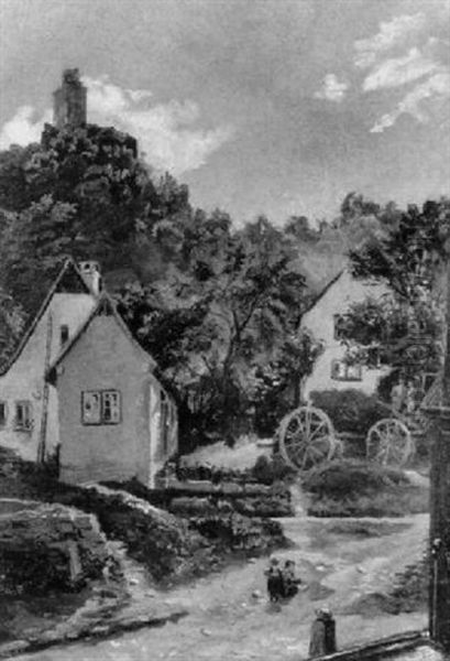 Strasenzug Mit Blick Auf Die Ruine Falkenstein Oil Painting by Friedrich Eugen Peipers