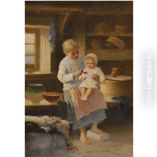 Feeding The Baby Oil Painting by Ivan Andreievich Pelevin