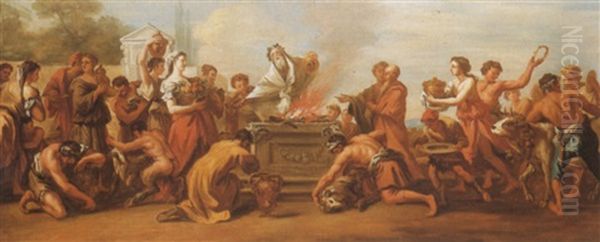 A Sacrifice Oil Painting by Giovanni Antonio Pellegrini