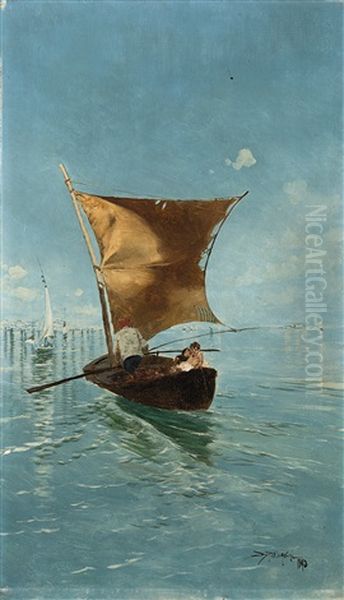 La Famiglia Del Pescatore Oil Painting by Riccardo Pellegrini