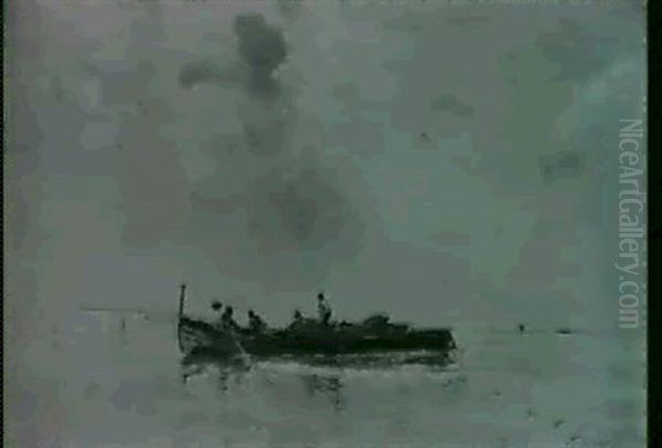 Marina Con Barche E Pescatori Oil Painting by Riccardo Pellegrini