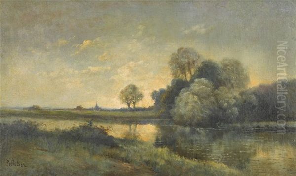 Flusslandschaft Im Abendlicht Oil Painting by Jules Antoine Pelletier