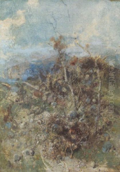 Paesaggio Con Cane E Lepre Oil Painting by Tito Pellicciotti