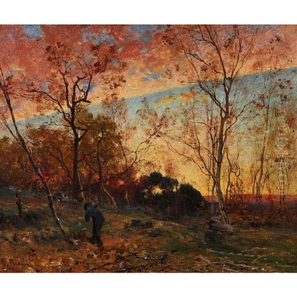 Abendlandschaft Am Waldrand Mit Holzsammler Oil Painting by Leon Germain Pelouse