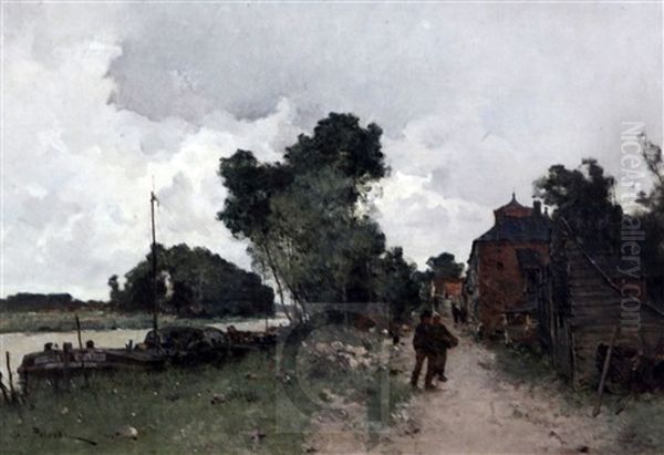 Banks Of The Oise At Compagnie Oil Painting by Leon Germain Pelouse