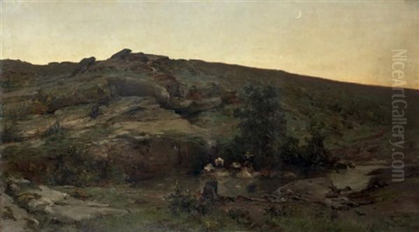 Lavandieres Bretonnes (?) Oil Painting by Leon Germain Pelouse